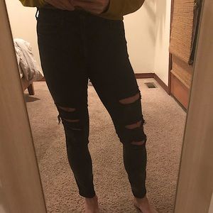 American eagle high waist black ripped skinny Jean leggings 8